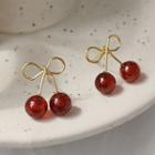 Sterling Silver Cherry Stud Earring 1 Pair - 1515 - Red & Gold - One Size