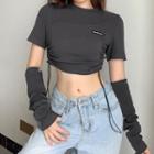 Set: Short-sleeve Drawstring T-shirt + Fingerless Gloves