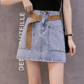 Denim Mini A-line Skirt / Short-sleeve T-shirt / Set