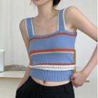 Sleeveless Striped Knit Top Stripe - Blue - One Size