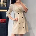 V-neck Double-breasted Elbow-sleeve Blazer Dress