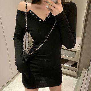 V-neck Plain Slim-fit Dress
