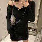 V-neck Plain Slim-fit Dress