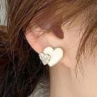 Shell & Rhinestone Heart Earring 1 Pair - 925 Silver - One Size