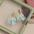 Bow Drop Earring 1 Pair - Gold & Blue - One Size