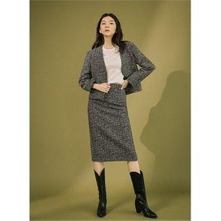 Collarless Single-button Checked Jacket