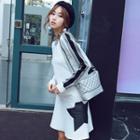 Set: Color Block Sweater + Star Print A-line Skirt White - One Size
