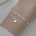 Heart Layered Sterling Silver Bracelet 1 Pc - Silver - One Size