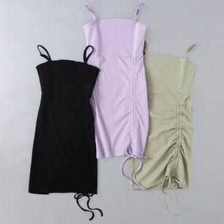 Spaghetti Strap Plain Drawstring Mini Bodycon Dress