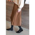 Faux-suede Accordion-pleat Midi Skirt Brown - One Size