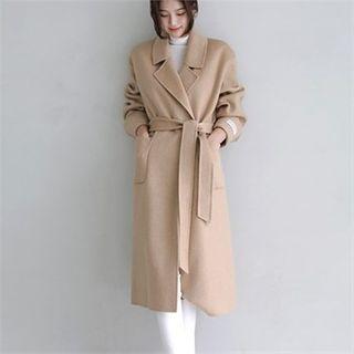 Handmade Wool Blend Coat With Sash