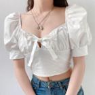Puff-sleeve Bow-front Crop Top