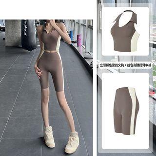 Halter Neck Crop Sports Tank Top / High Waist Sports Bike Shorts / Set