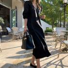 Button-placket Long Peasant Dress