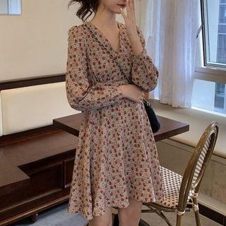 V-neck Floral Mini A-line Dress Pink - One Size