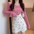 Ribbed Cardigan / Lettering Asymmetrical A-line Skirt / Set