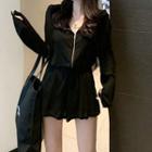 Front-zip Hooded Long-sleeve Playsuit