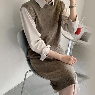 Sleeveless Wool Blend Knit Dress With Belt