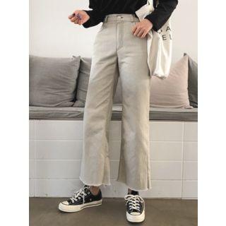 Fray-hem Stitched Wide-leg Chino Pants