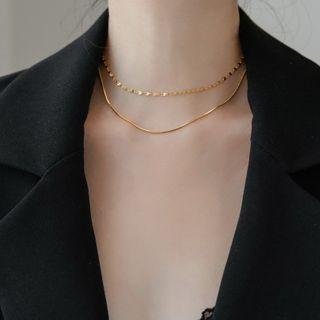 Stainless Steel Layered Choker Choker - Double Layer - Gold - One Size