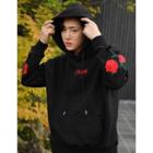 Rose-embroidered Fleece-lined Boxy Hoodie