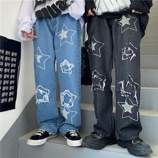 Couple Matching Star Print Straight Leg Jeans