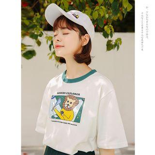 Short-sleeve Cartoon Print T-shirt As Shown In Figure - One Size