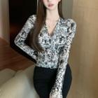 Long-sleeve Floral Print Lace T-shirt