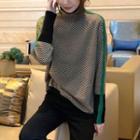Turtleneck Patterned Sweater Black & Green - One Size