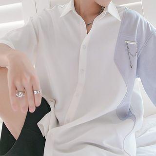 Short Sleeve Suede Panel Shirt