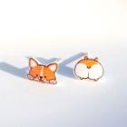 Dog Asymmetrical Earring 1 Pair - S925 Silver - Brown - One Size