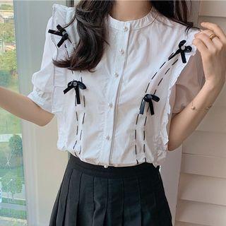 Short-sleeve Bow Detail Ruffle Blouse