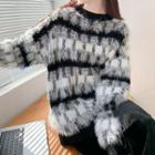 Long Sleeve Plaid Sweater Black - One Size