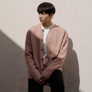 Round-neck Frayed Wool Blend Cardigan