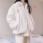 Embroidered Fleece Jacket Off-white - One Size