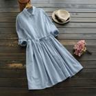 Long-sleeve Drawstring Waist Dress