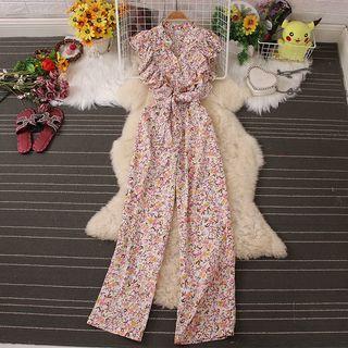 Sleeveless V-neck Floral Jumpsuit