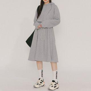 Tie-waist Midi A-line Hoodie Dress