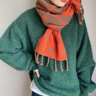 Bow Print Fringed Yarn Shawl