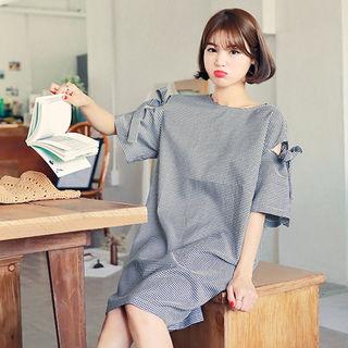 Tie-sleeve Checked Dress
