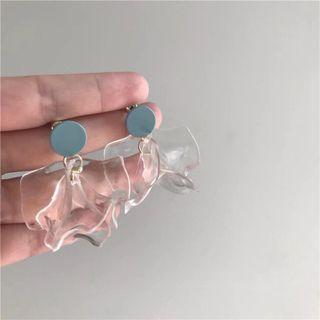 Transparent Petal Fringed Alloy Earring 1 Pair - Transparent & Grayish Blue - One Size