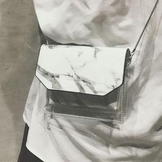 Set: Marble Print Crossbody Bag + Pouch