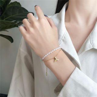 Whale Tail Faux Pearl Layered Bracelet Bracelet - Gold - One Size