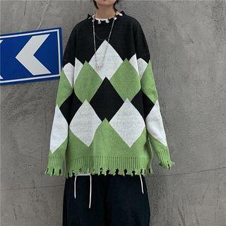 Distressed Argyle Sweater