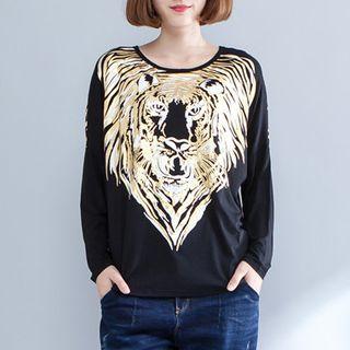 Long-sleeve Lion Print T-shirt
