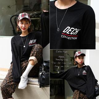 Puff-sleeve Letter Print Top