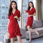 Short-sleeve Dotted Mini A-line Dress