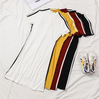 Mock Neck Short Sleeve Striped T-shirt Dress