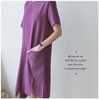 Pocket-detail Linen Blend Midi Dress