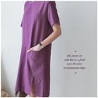 Pocket-detail Linen Blend Midi Dress